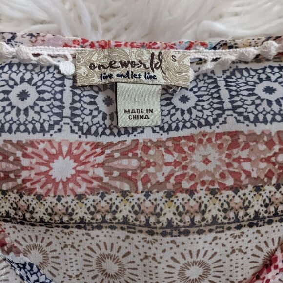 5/$25! One World Boho Sheer Open Shoulder Top - Picture 9 of 10